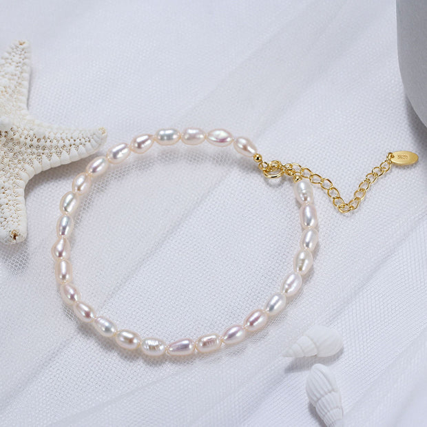 Sterling Silver Freshwater Pearl Bracelet – Gold-Plated Fashion Jewelry for Women