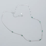 Emerald Elegance: 925 Sterling Silver Rectangle Emerald Stone Necklace