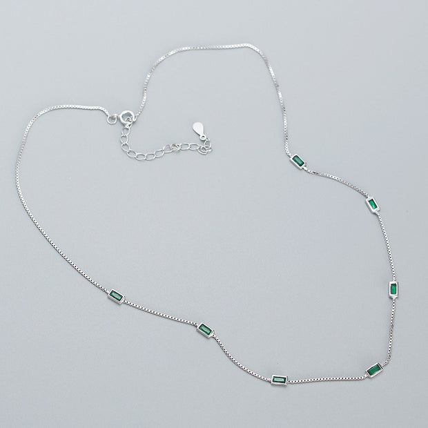 Emerald Elegance: 925 Sterling Silver Rectangle Emerald Stone Necklace