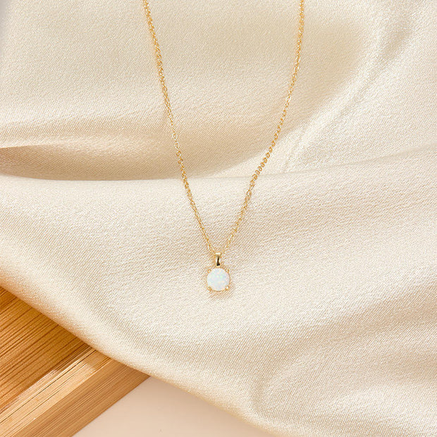 925 Silver Necklace, 925 Sterling Silver Small Opal Pendant Necklace, Gold Plated Necklace for Women