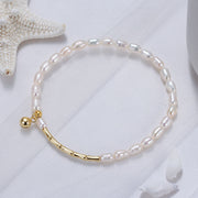 925 Sterling Silver Natural Freshwater Pearl Bracelet with Little Bell