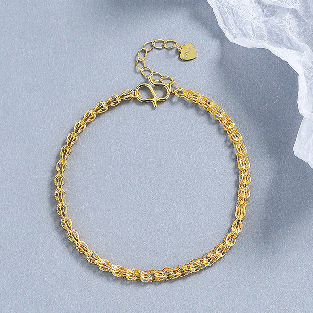 Sterling Silver Delicate Gold Chain Bracelet with Intertwined Golden Threads