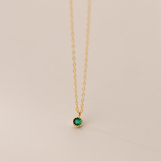 Emerald Elegance: 925 Silver Simple Round Green Zircon Pendant Necklace