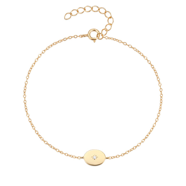 925 Sterling Silver Gold-Plated Chain Bracelet with Oval Zircon Star Pendant