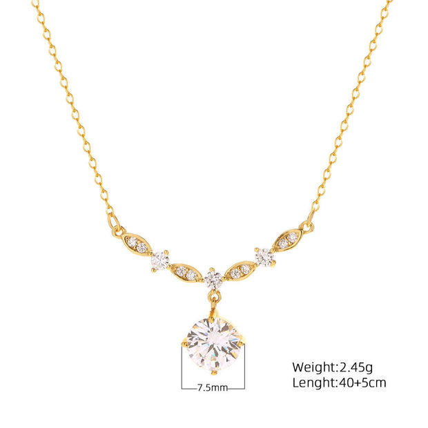 Sterling Silver Round CZ Zircon Gold-Plated Pendant Necklace