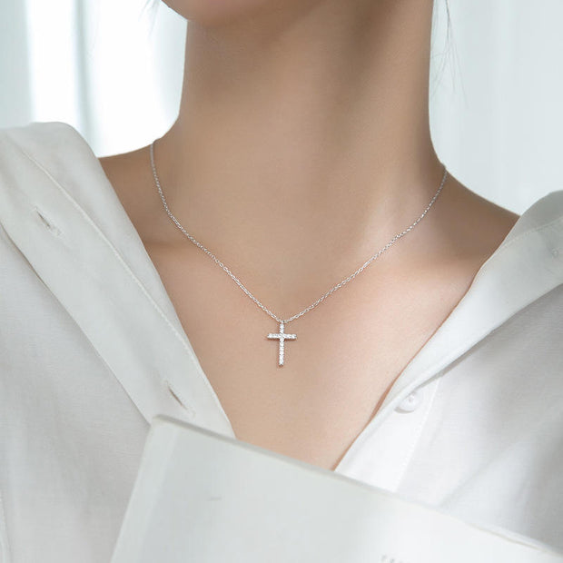 Faith & Elegance: 925 Silver Cross Pendant Necklace with Zircon