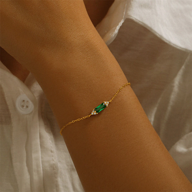 925 Sterling Silver Friendship Bracelet with Rectangle and Square White/Green Diamonds