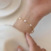 Sterling Silver Natural Pearl Station Gold Plated Bracelet