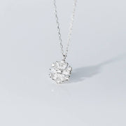 Snow Blossom: 925 Sterling Silver Snow Flower Zircon Pendant Necklace