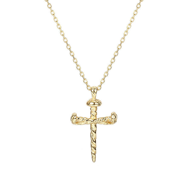 Screw Nail Cross: 925 Sterling Silver Gold-Plated Necklace