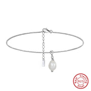 925 Sterling Silver Gold-Plated Minimalist White Pearl Anklet