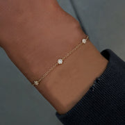 925 Sterling Silver Simple Three Round Mini Full Diamond Zircon Gold-Plated Bracelet