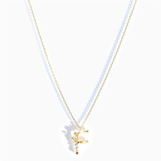 925 Sterling Silver Butterfly Necklace with Colorful Diamonds and Gold Plated Letter Charm