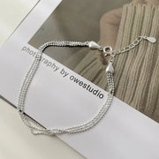 925 Silver Chain Bracelet Jewelry – Sparkling Layered Sterling Silver Simple Beads Three-Layer Bracelet