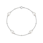 925 Sterling Silver Pearl Bracelet with Gold-Plated Chain for Women