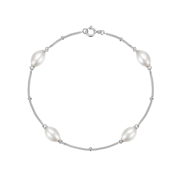 925 Sterling Silver Pearl Bracelet with Gold-Plated Chain for Women