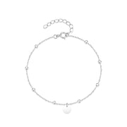 925 Sterling Silver Simple Round Disc Pendant and Small Beads Ball Chain Gold-Plated Bracelets