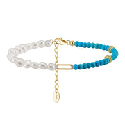 925 Sterling Silver Bracelet with Natural Freshwater Pearl and Turquoise Stone