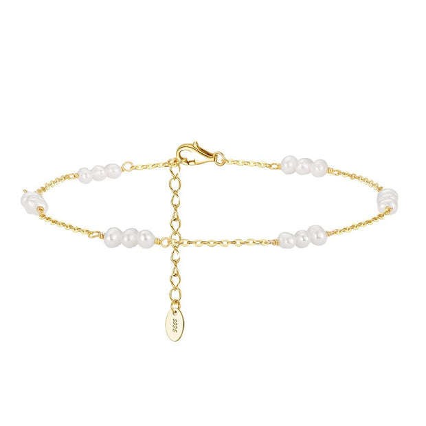 925 Sterling Silver Summer Beach Anklet with Triple White Freshwater Pearls