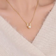 Christmas Fashion Deer Antlers Shape Jewelry, S925 Sterling Silver Pearl Dangle Gold Plated Necklace