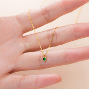 Emerald Elegance: 925 Silver Simple Round Green Zircon Pendant Necklace