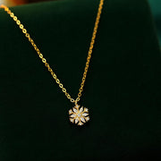 Fine Necklace S925 Sterling Silver Christmas Snowflakes Zircon Dangle Gold Plated Necklace