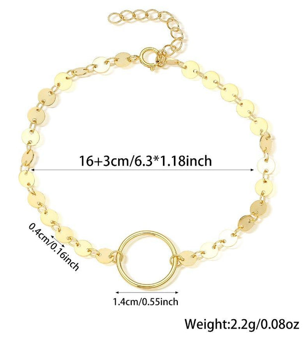 Sterling Silver Minimalist Bracelet with Circular Charm and Disc Chain