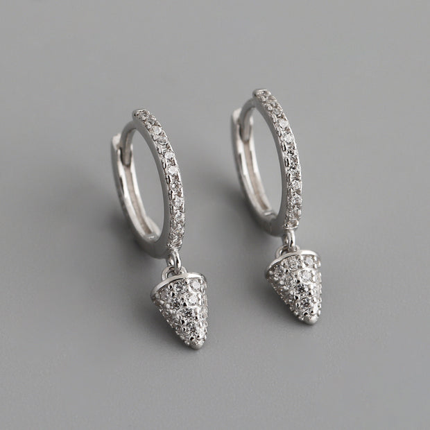 Sterling Silver Triangle Spike Hoop Earrings – Punk Style with Diamond Charms