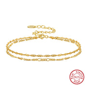 925 Sterling Silver Chain Bracelet with 18K Gold Plating, Double Layered Decorative Chain