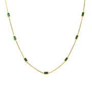 Emerald Elegance: 925 Sterling Silver Rectangle Emerald Stone Necklace