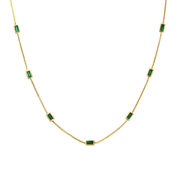 Emerald Elegance: 925 Sterling Silver Rectangle Emerald Stone Necklace