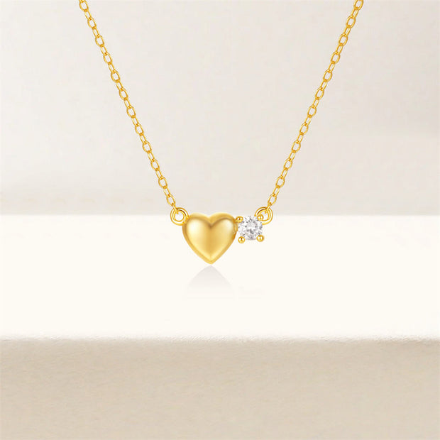 Sterling Silver Heart Diamond Necklace – Gold-Plated Minimalist Jewelry for Women