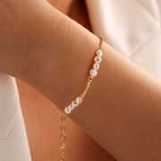 Sterling Silver Gold Chain Bracelet with Freshwater Pearls and Beads, Minimalist Style