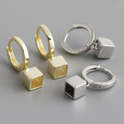 Sterling Silver Square Block Hoop Earrings – Minimalist Gold-Plated Dangles