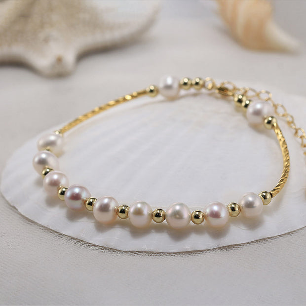 Sterling Silver Freshwater Pearl Bracelet, 925 Sterling Silver Gold-Plated Jewelry