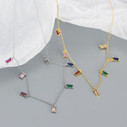 925 Sterling Silver Colorful Rectangle CZ Dangle Necklace