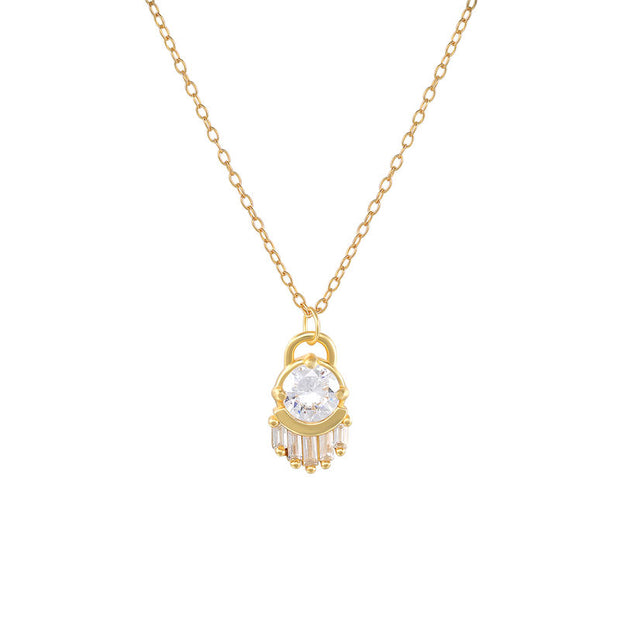 Chic Vision: 925 Solid Zircon Gold Plated Geometric Eye Shape Necklace