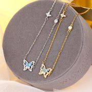 925 Sterling Silver Butterfly Necklace with Colored Zircon Gold Plated for Women