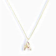 925 Sterling Silver Butterfly Necklace with Colorful Diamonds and Gold Plated Letter Charm