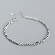 925 Sterling Silver Gold Plated Curb Chain Bracelet – Fashion Jewelry with Emerald Green Zircon