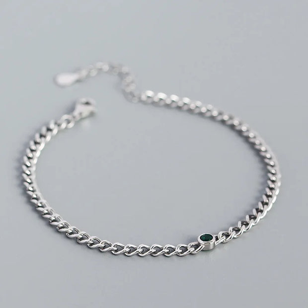 925 Sterling Silver Gold Plated Curb Chain Bracelet – Fashion Jewelry with Emerald Green Zircon