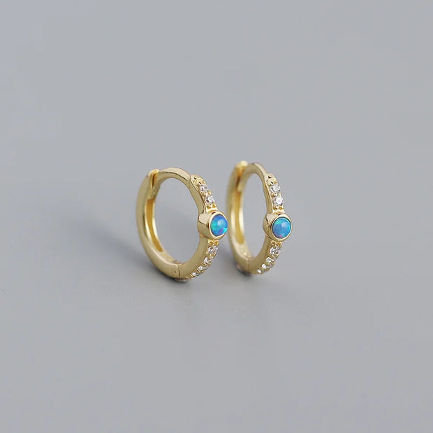 Sterling Silver Trendy Jewelry Beautiful Round Shape With Blue Opal Hoop Earring