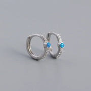 Sterling Silver Trendy Jewelry Beautiful Round Shape With Blue Opal Hoop Earring