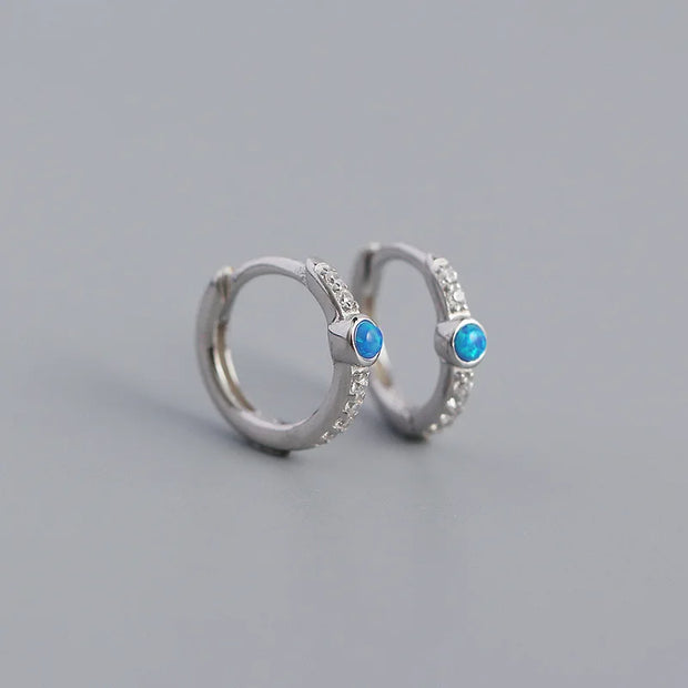 Sterling Silver Trendy Jewelry Beautiful Round Shape With Blue Opal Hoop Earring