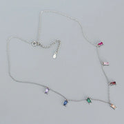 925 Sterling Silver Colorful Rectangle CZ Dangle Necklace