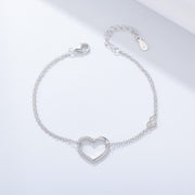 925 Sterling Silver Hollow Love Heart Zircon Double Chain Gold Plated Bracelet