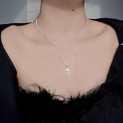 Sterling Silver Cross Pendant Double-Layered Necklace – Fine Jewelry for Women