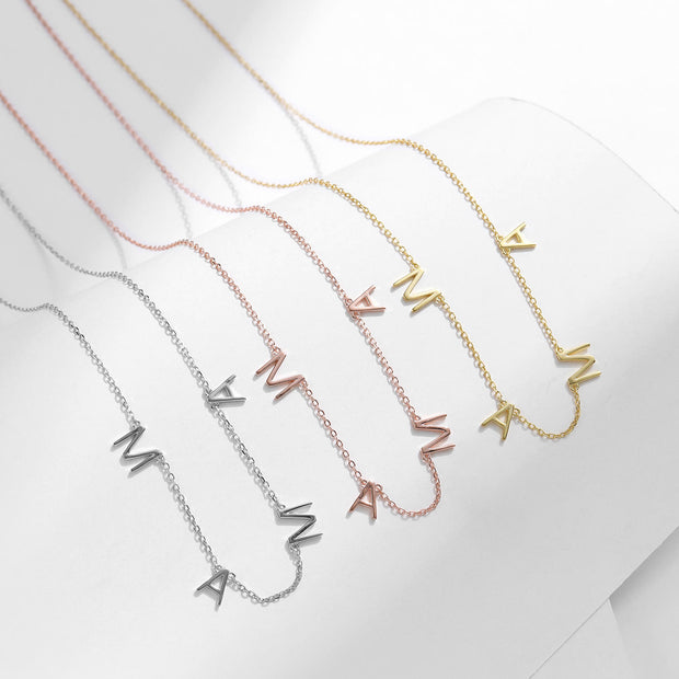 Minimalist Jewelry 925 Sterling Silver Letter Necklace, Gold Plated MAMA Necklace