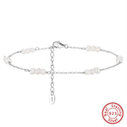 925 Sterling Silver Summer Beach Anklet with Triple White Freshwater Pearls