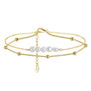 Sterling Silver Double-Layered Anklet with Gold Chain and Small Pearls